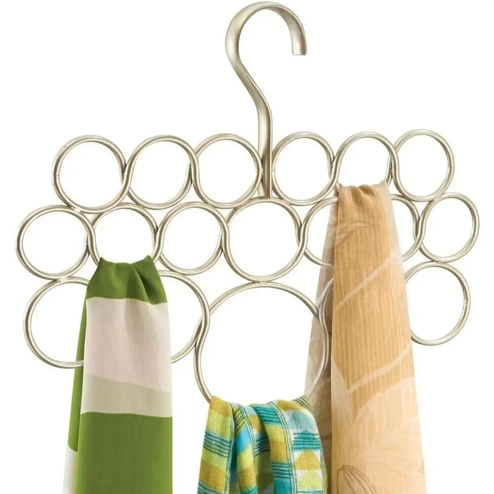 iDesign Scarf Holder 18 Ring Hanging Closet Organizer Champagne Tie Belt Rack